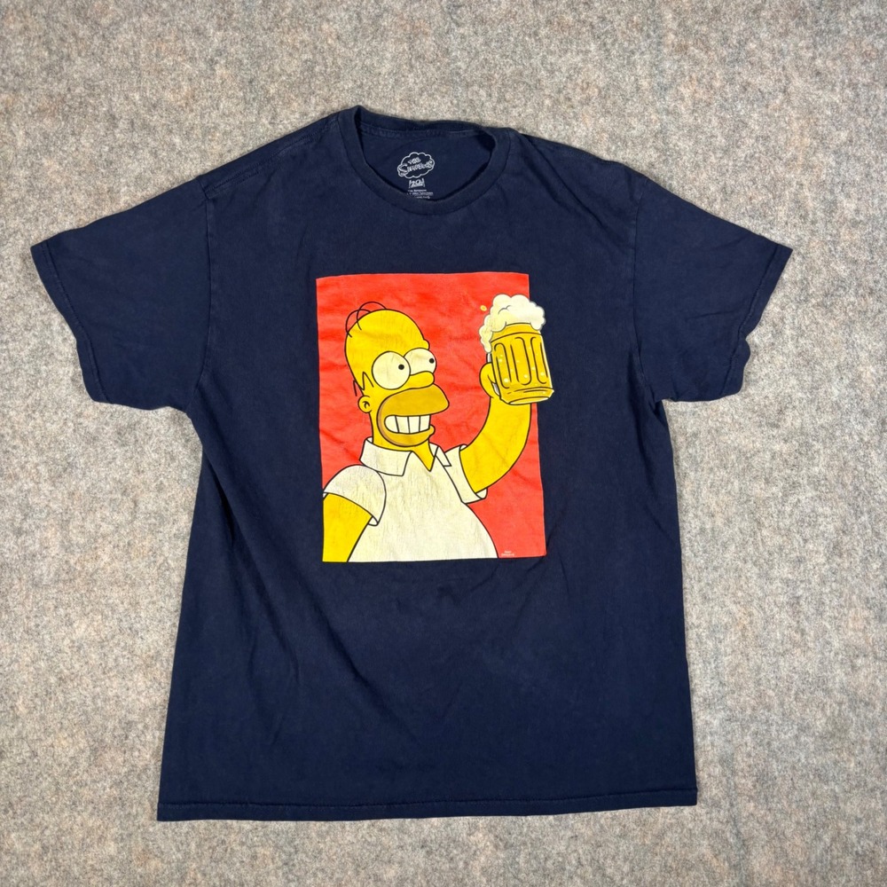 The Simpsons Graphic T-Shirt Mens Medium Navy Homer Simpson Beer Mug Tee 6634